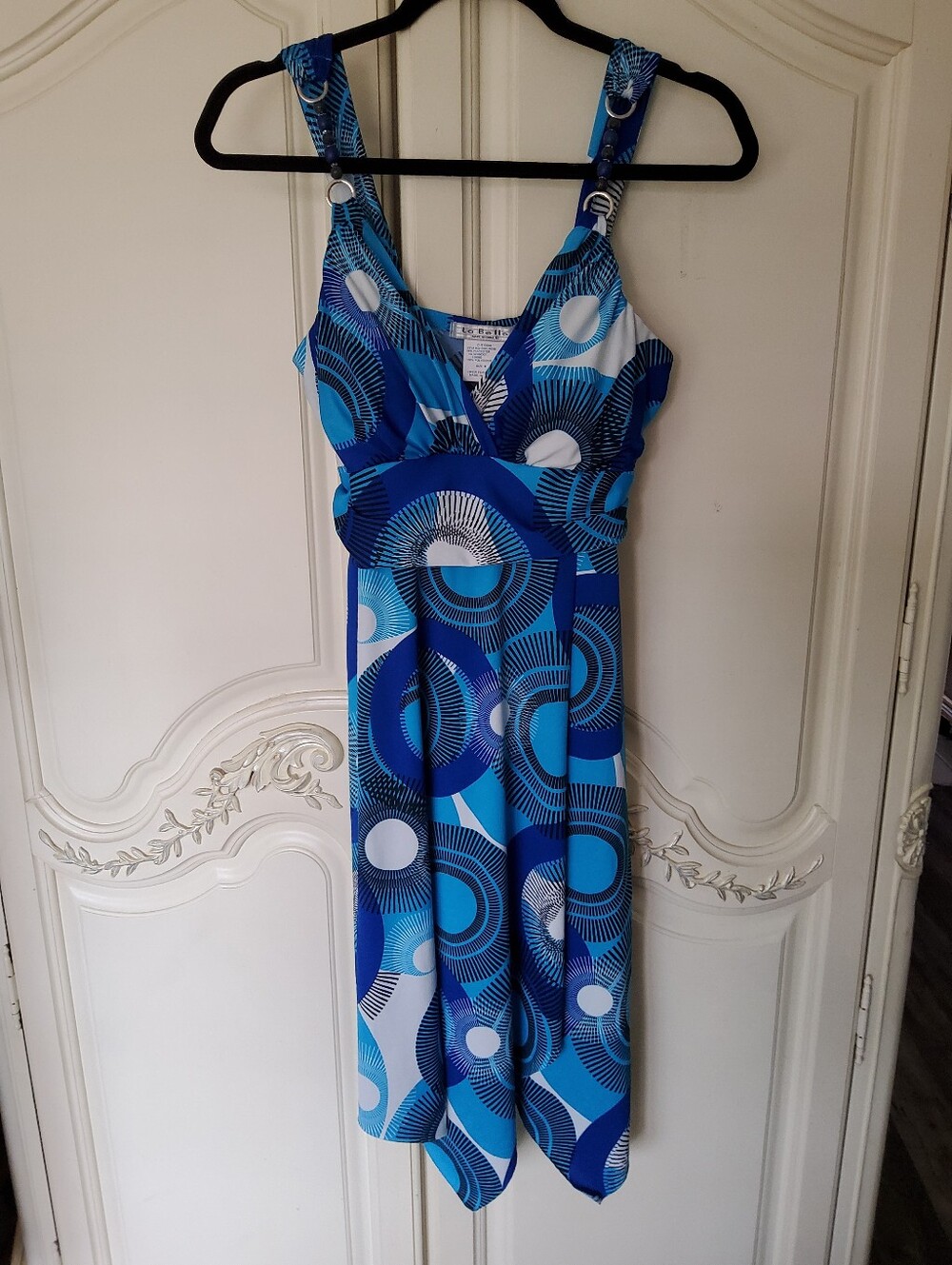 Y2k /90s Beaded Blue Geometric Print Sleeveless Dress